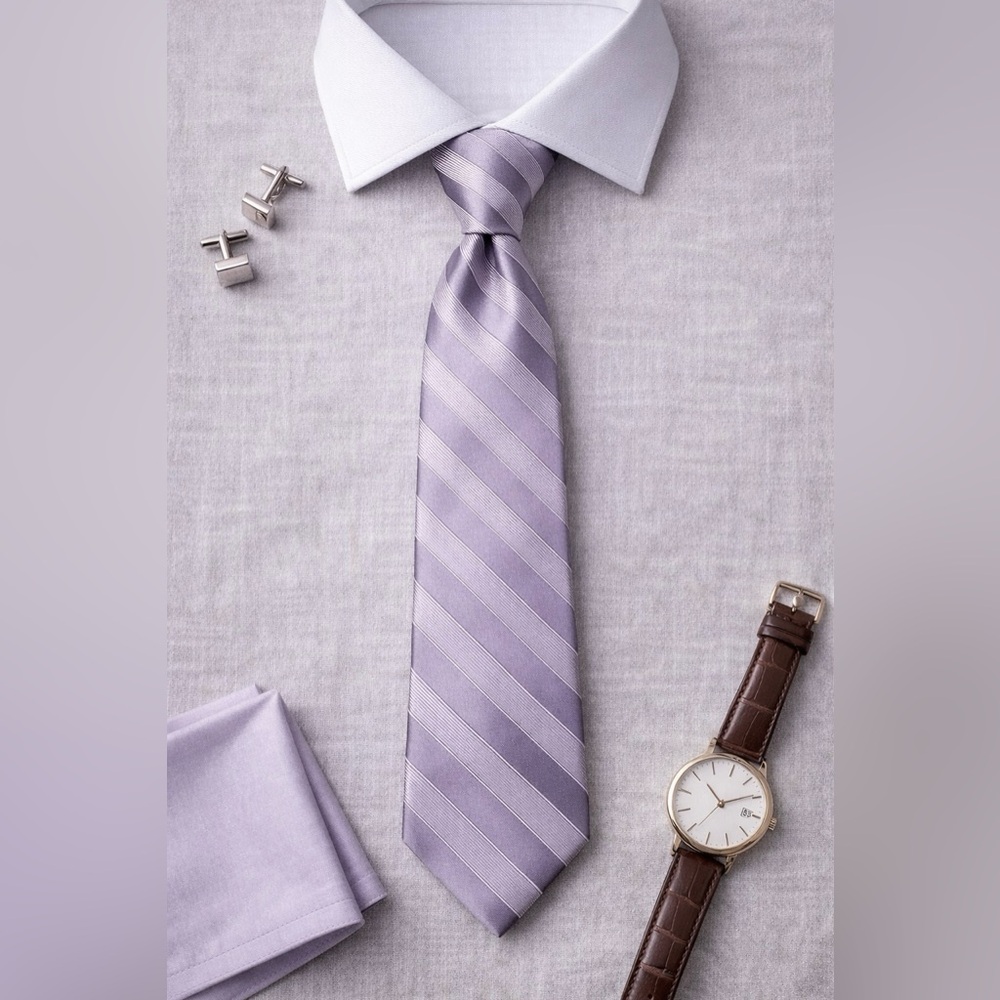 Perry Ellis Portfolio Lavender Striped Silk Tie Classic Mens Necktie 3.5”